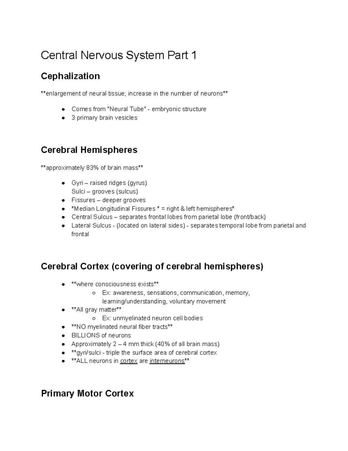Central Nervous System Part 1 - Studocu