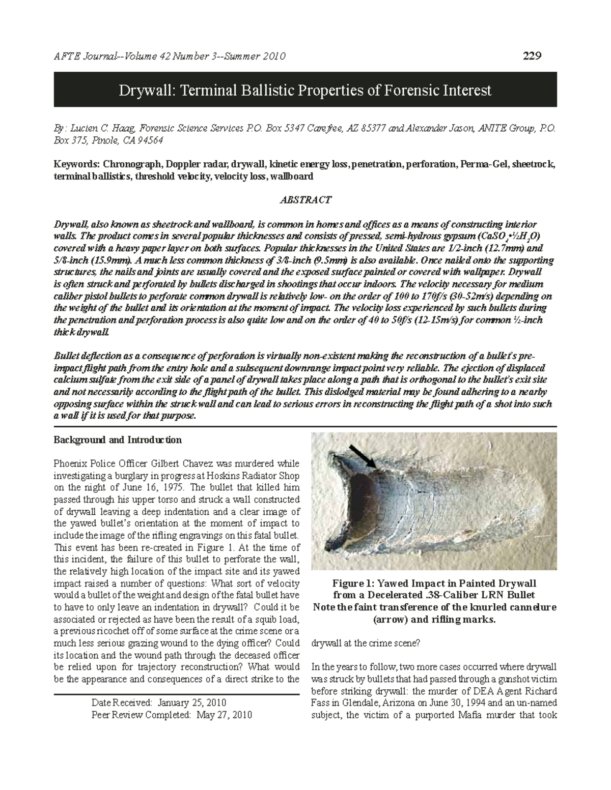 Drywall Terminal Ballistic Properties of - AFTE Journal-Volume 42 ...