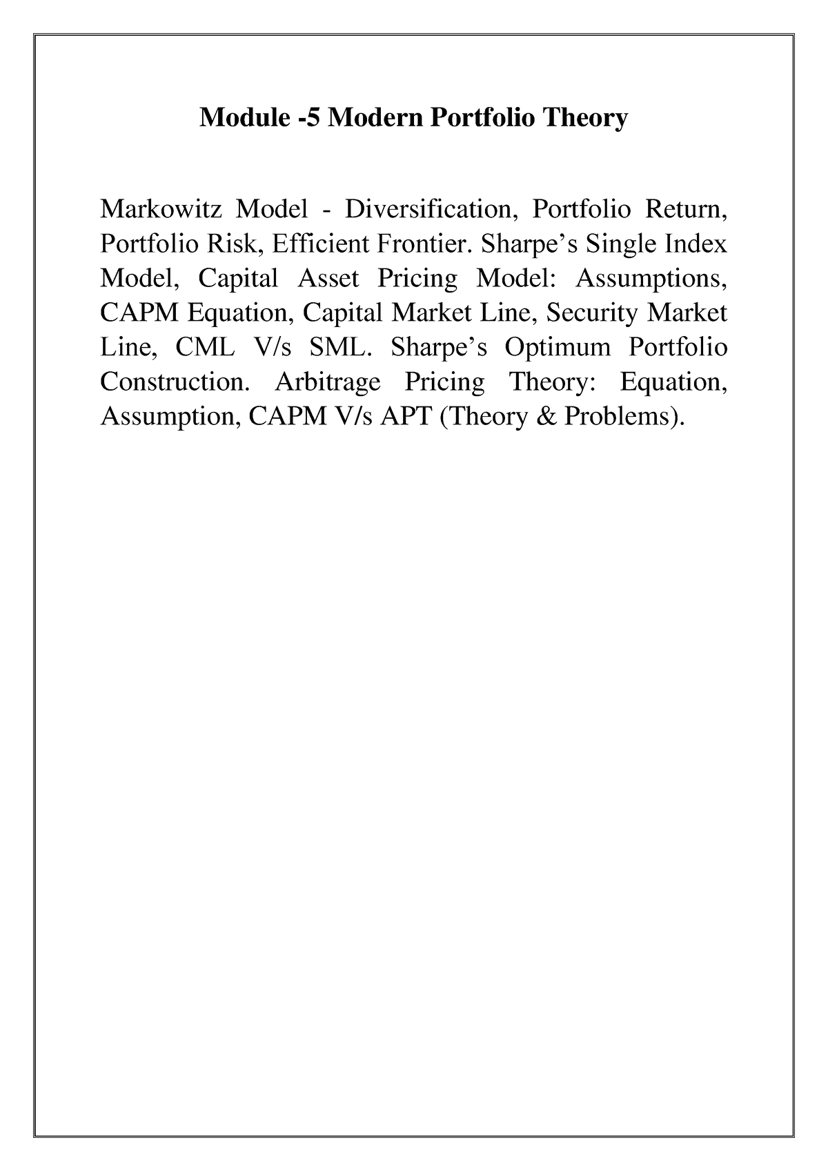 IM Module 5 - Lecture Notes - Module - 5 Modern Portfolio Theory ...