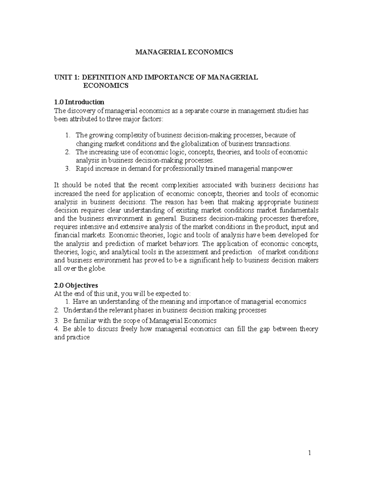 Managerial Economics- Module - 1 MANAGERIAL ECONOMICS UNIT 1 ...