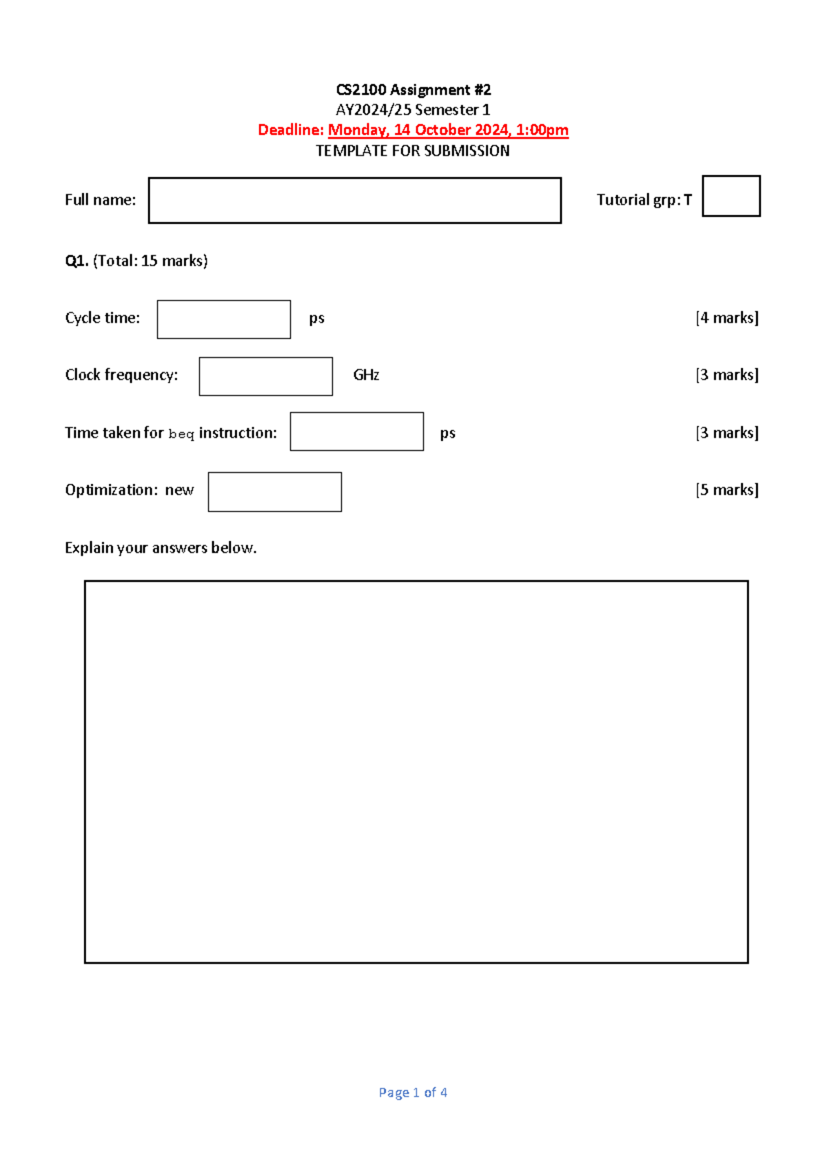 Assign 2 template - CS 2100 Assignment # 2 AY20 24 /2 5 Semester 1 ...