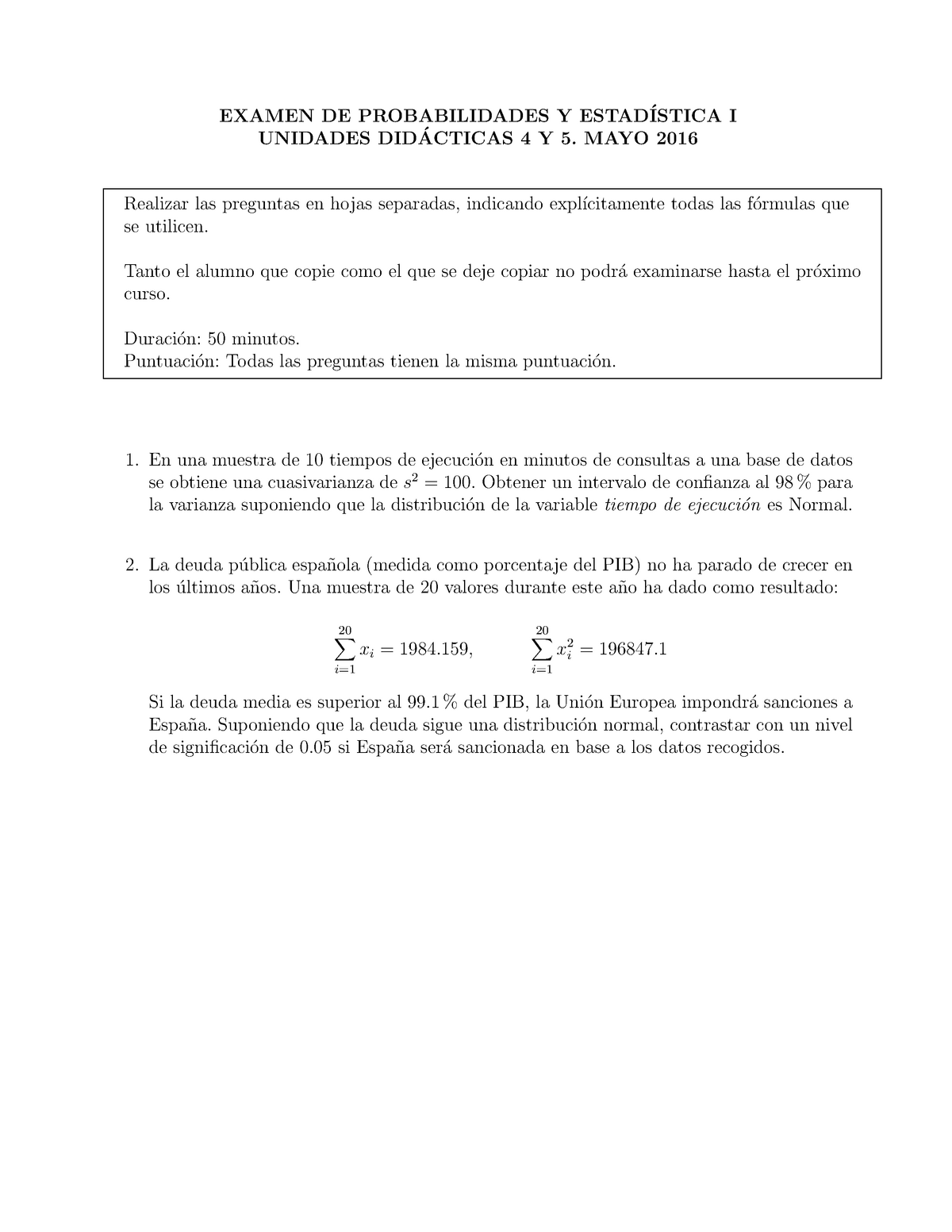 Examen 2019, Preguntas Y Respuestas - EXAMEN DE PROBABILIDADES Y ESTAD ...