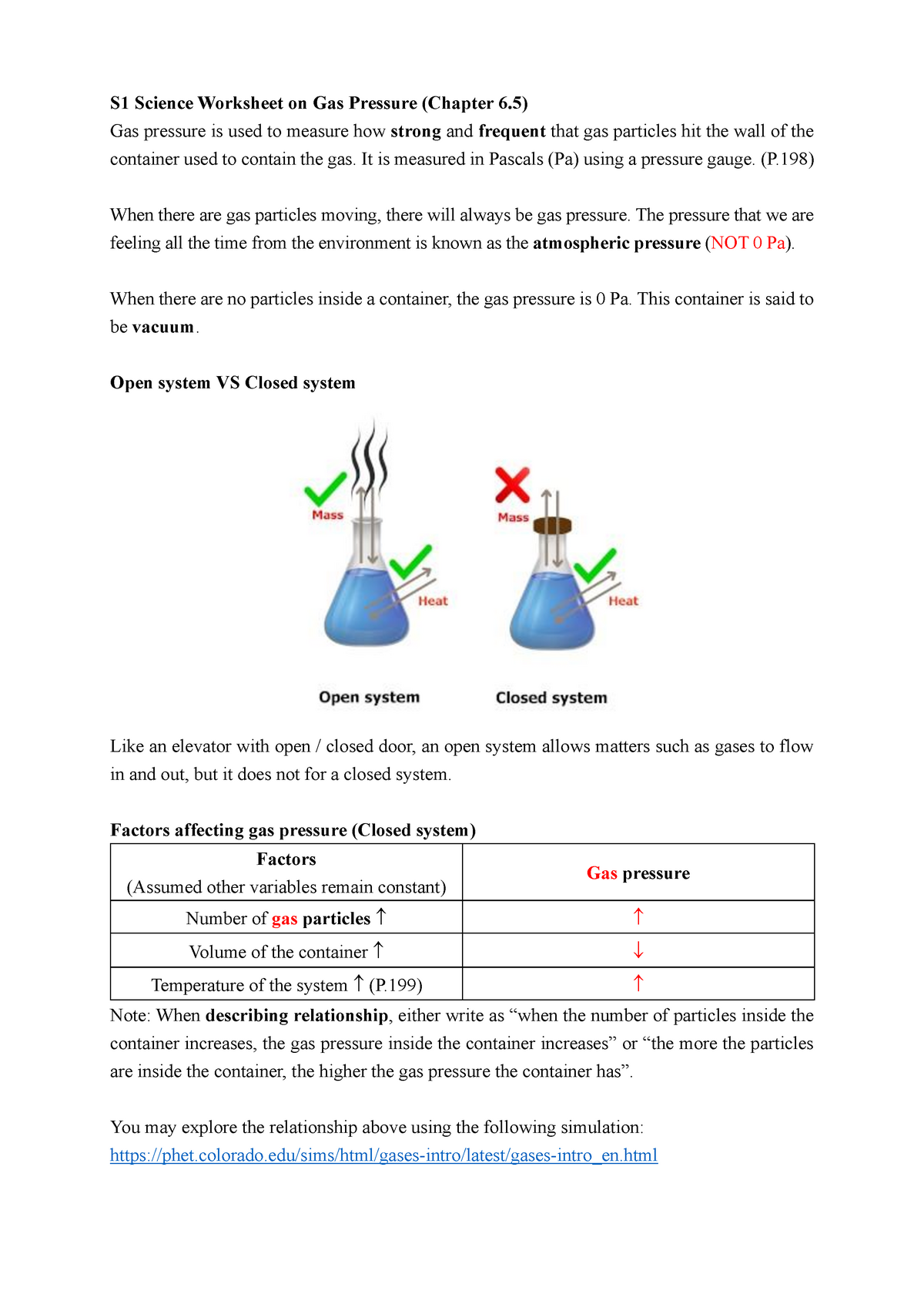 S22 Science Worksheet on Gas Pressure (T) - Biology - 2200 - StuDocu With Gas Variables Worksheet Answers