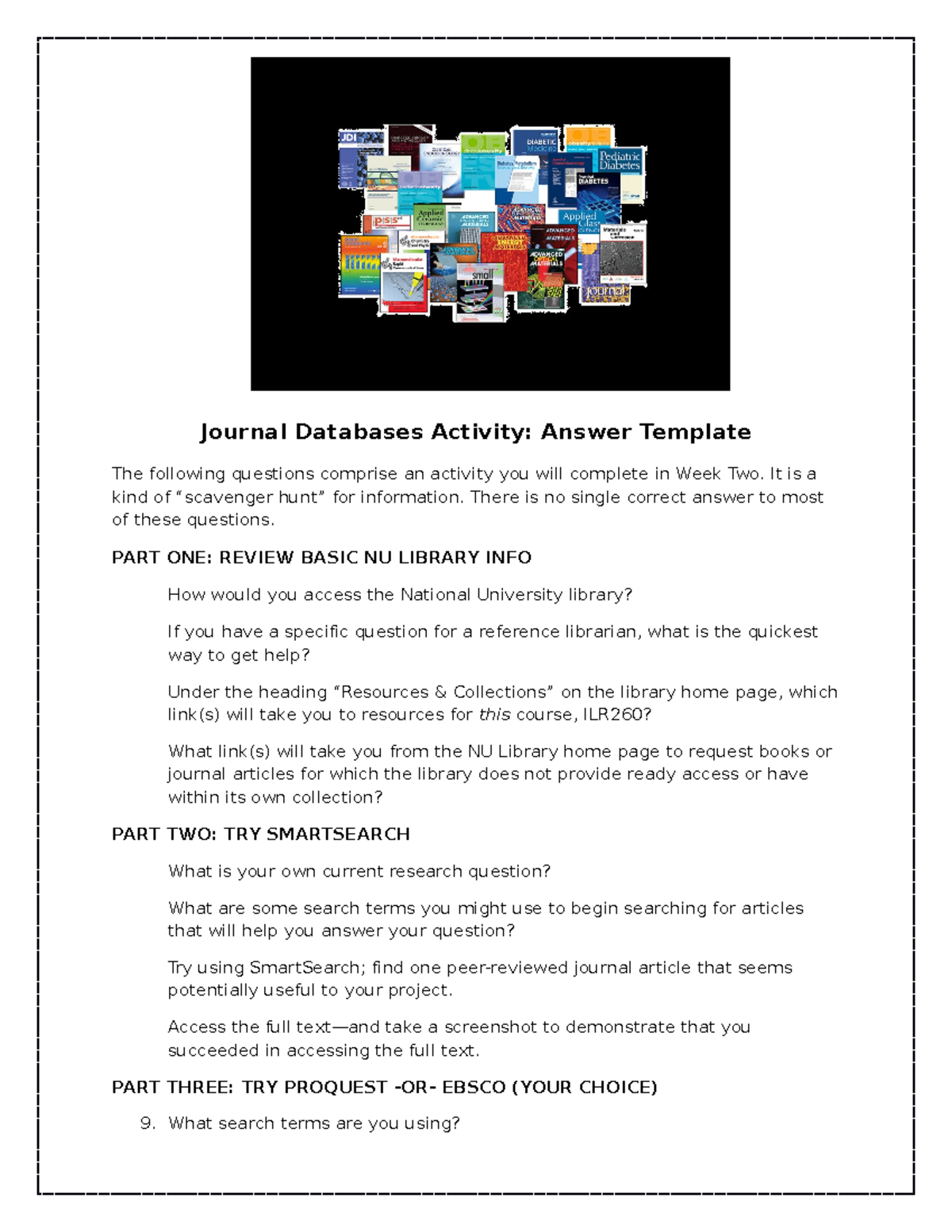 Journal Db Activity - Journal Databases Activity: Answer Template The ...