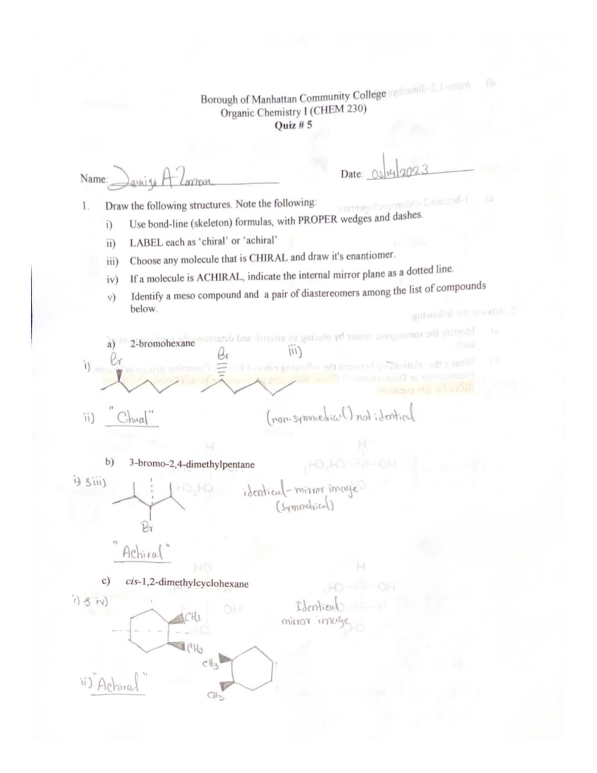 CHEM230 Quiz-5 - Practice Quiz To Prepare For Exams. - CHEM 231 - Studocu