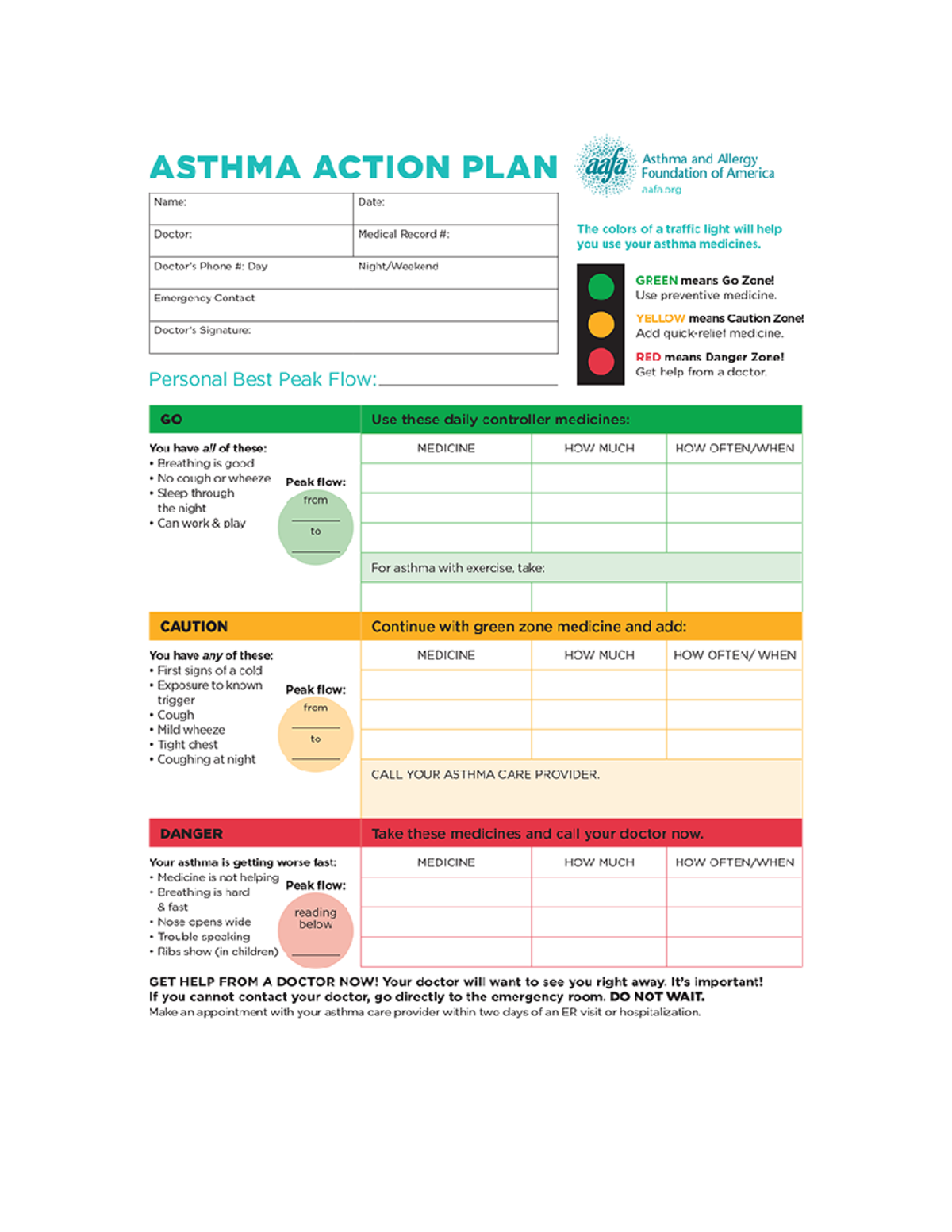 Asthma Action Plan - Please give as much additional information as ...