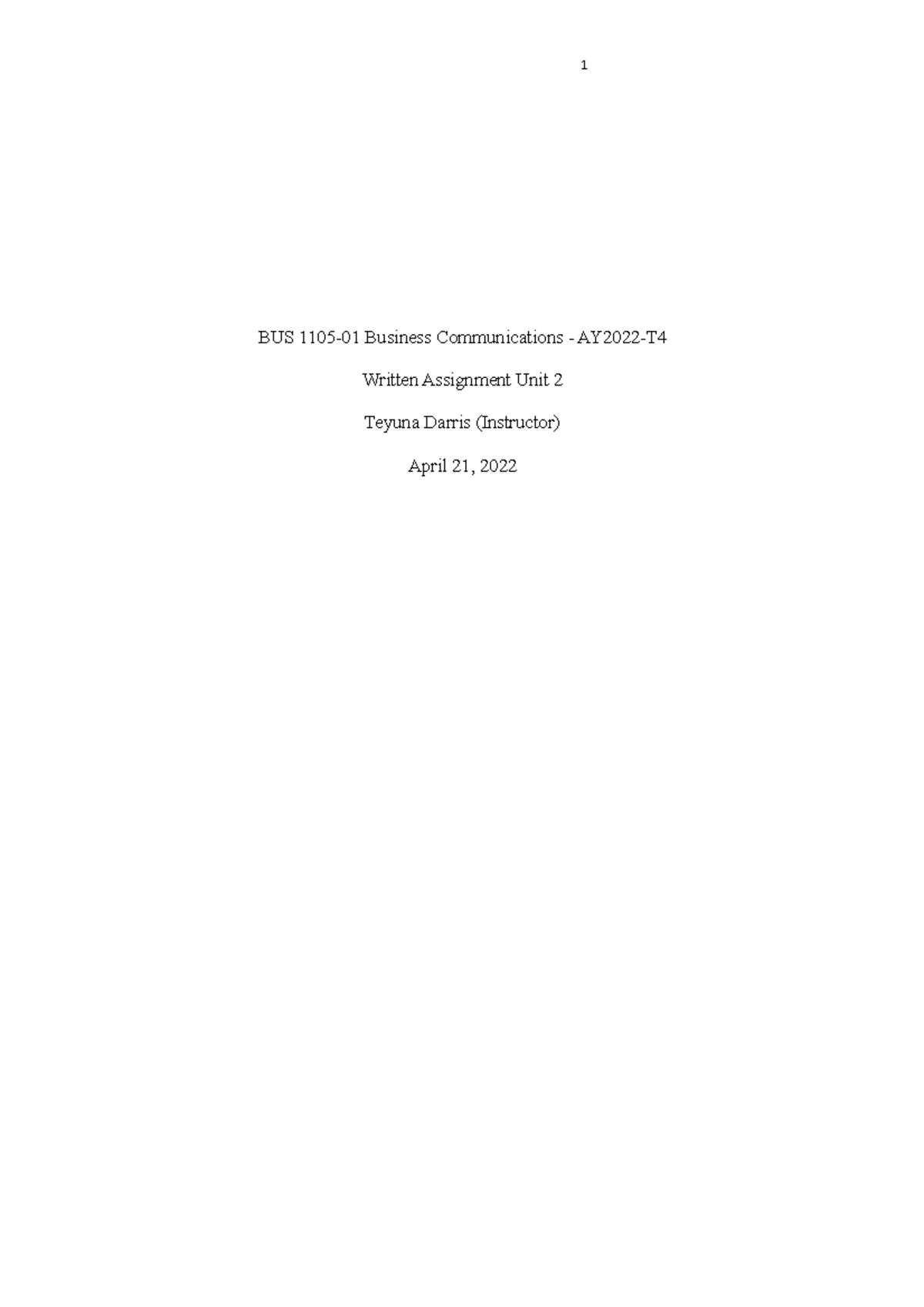 unit 2 written assignment for business communicatuon - BUS 1105-01 ...