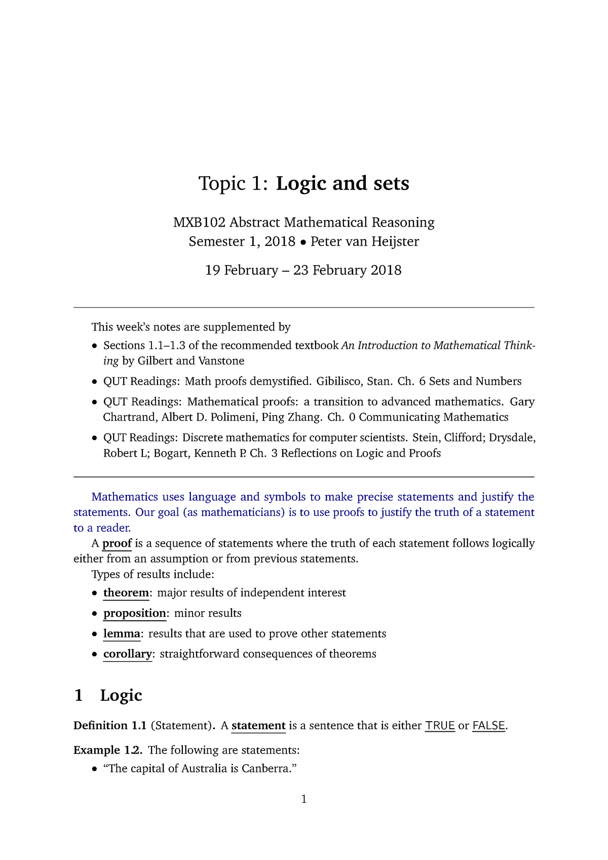 Topic 01 Logic And Sets Studocu