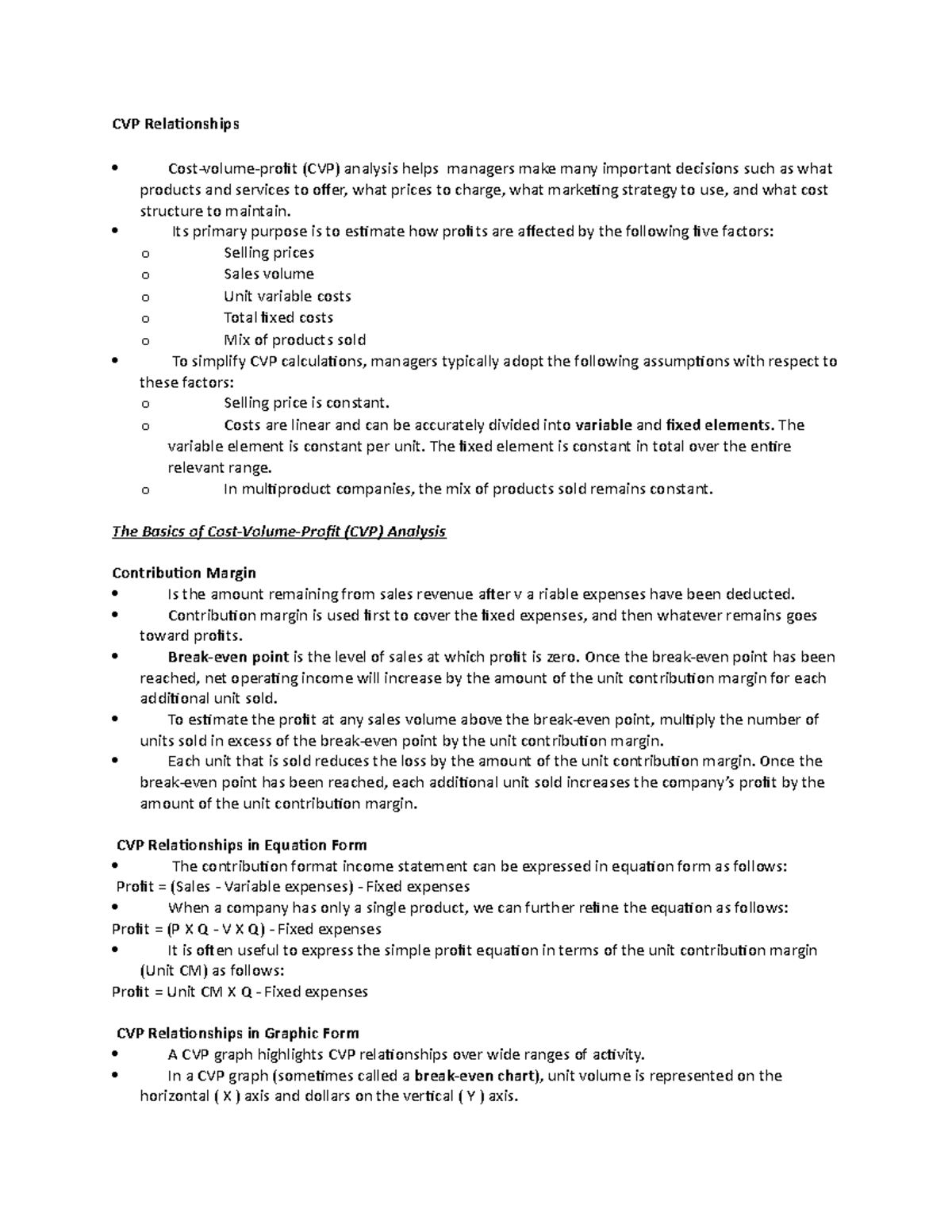 CVP Relationship - Operations Management - CVP Relationships Cost ...