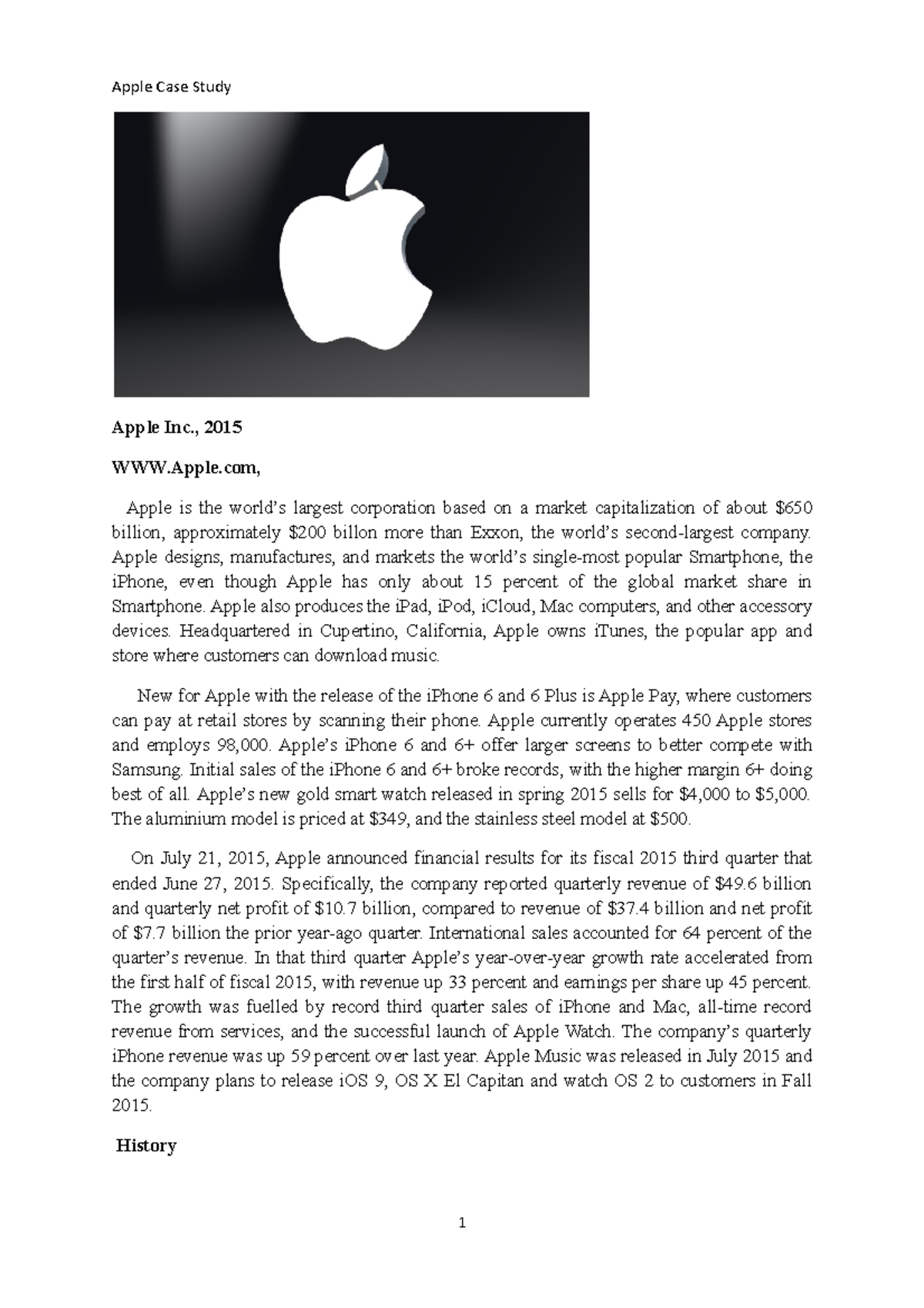 Apple Case Study - Brand Management - Apple Inc., 2015 WWW.Apple, Apple ...