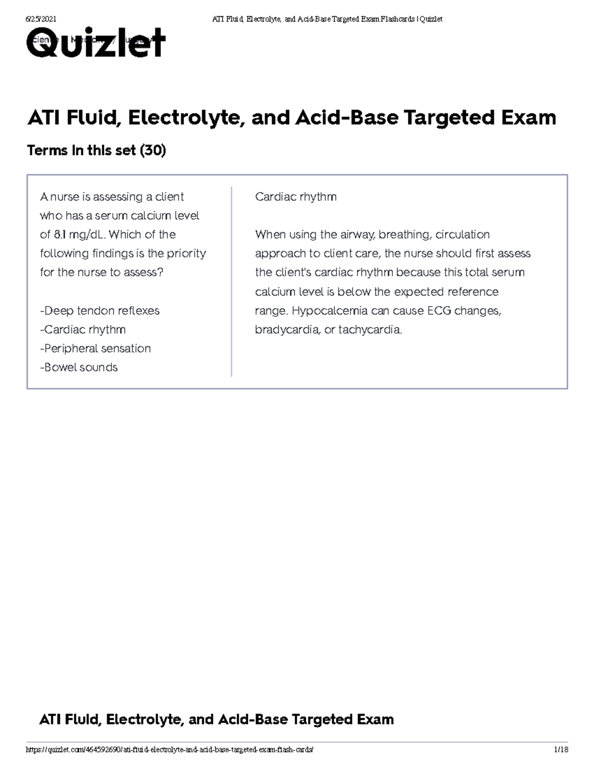 ATI Fluid, Electrolyte, and AcidBase Targeted Exam ATI Fluid