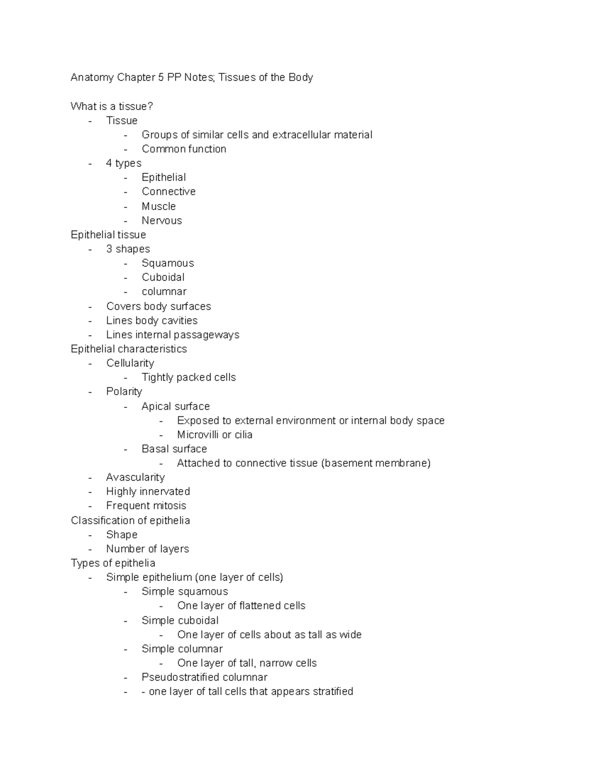 Anatomy Chapter 5 PP Notes - Anatomy Chapter 5 PP Notes; Tissues of the ...