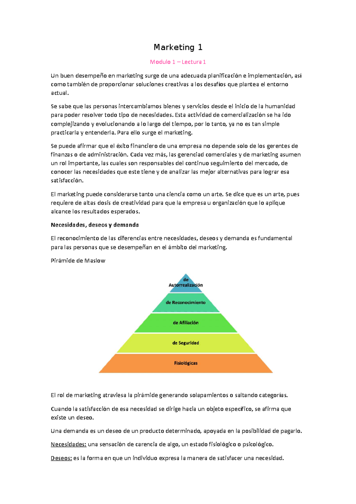 Marketing 1 - Marketing 1 Modulo 1 – Lectura 1 Un buen desempeño en ...