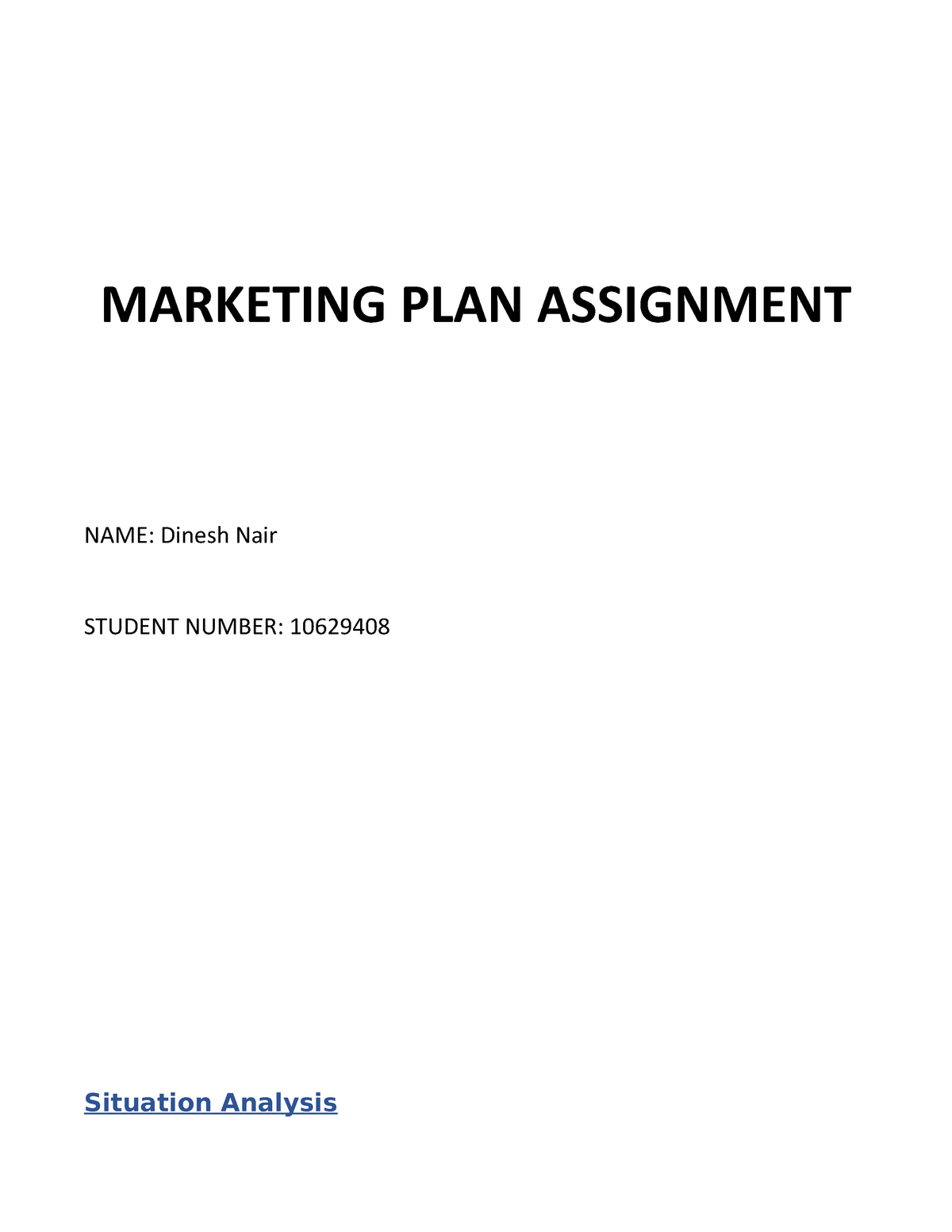 My Marketing Plan Final Marketing Plan Assignment Name Dinesh Nair