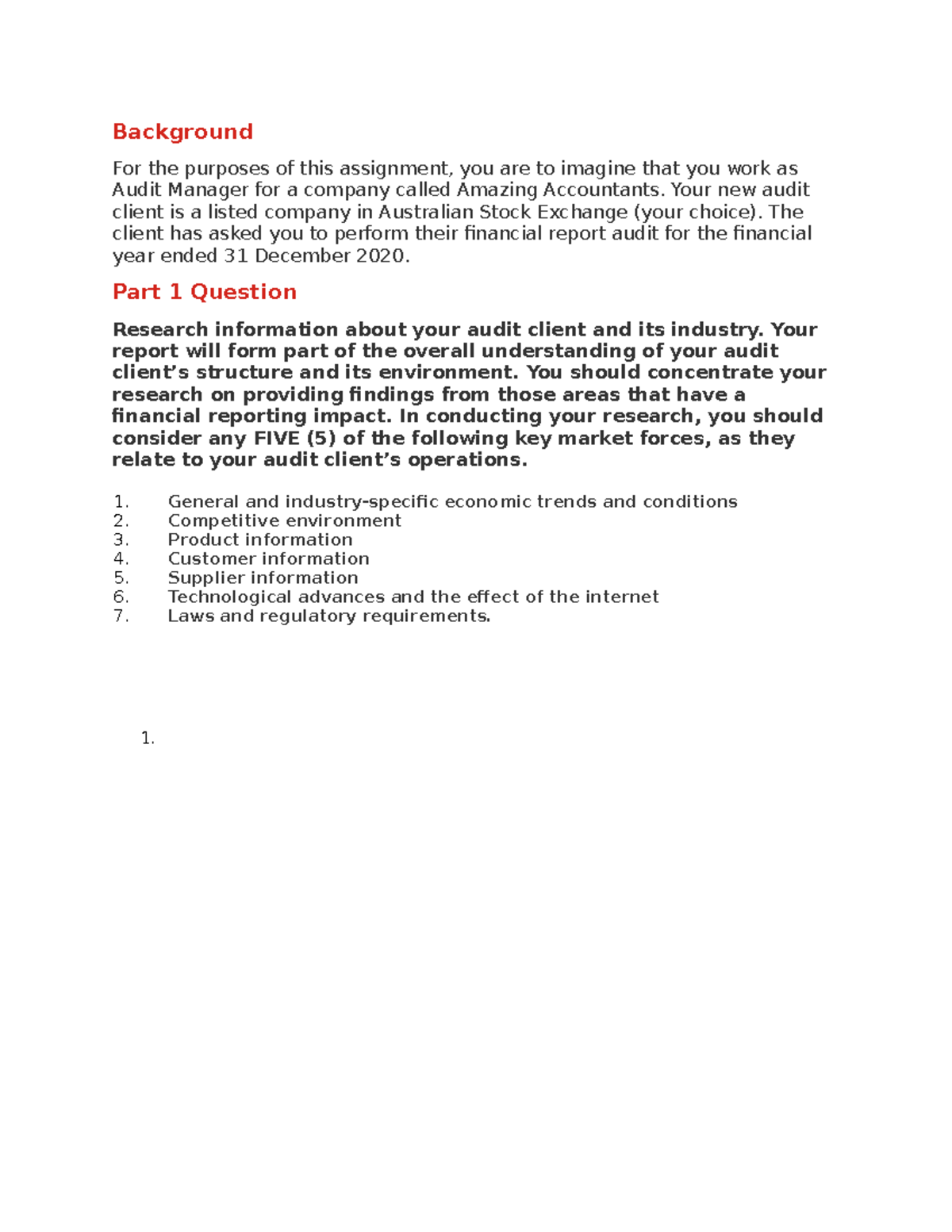 Auditing assignment 1 - Background For the purposes of this assignment ...