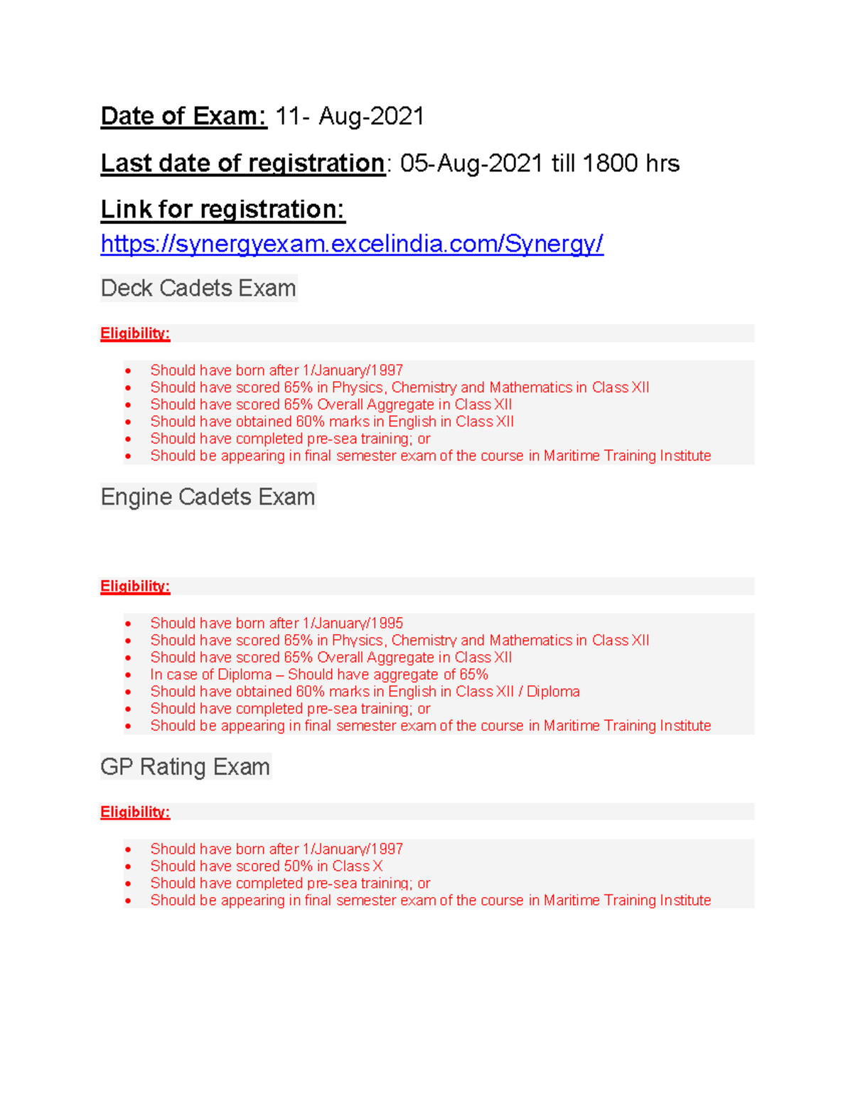 Syenergy exam 2021 Rules of the Road. Important rules which have to