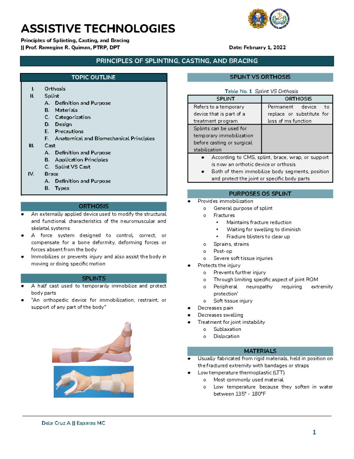 Atech 2 - ASSISTIVE TECHNOLOGIES Principles of Splinting, Casting, and ...