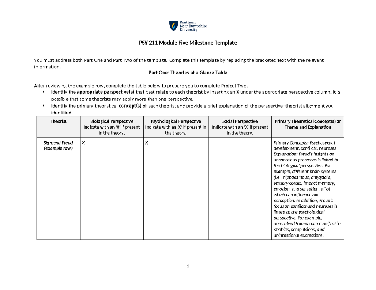 PSY 211 Module Five Milestone WORD Template PSY 211 Module Five