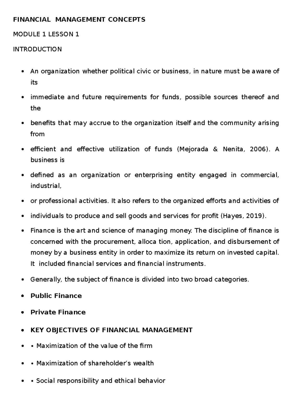 Financial Management Summaries Module 1 - FINANCIAL MANAGEMENT CONCEPTS ...