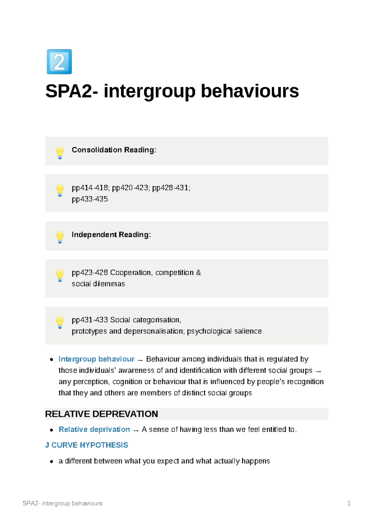 SPA2- intergroup behaviours - SPA2- intergroup behaviours Consolidation ...