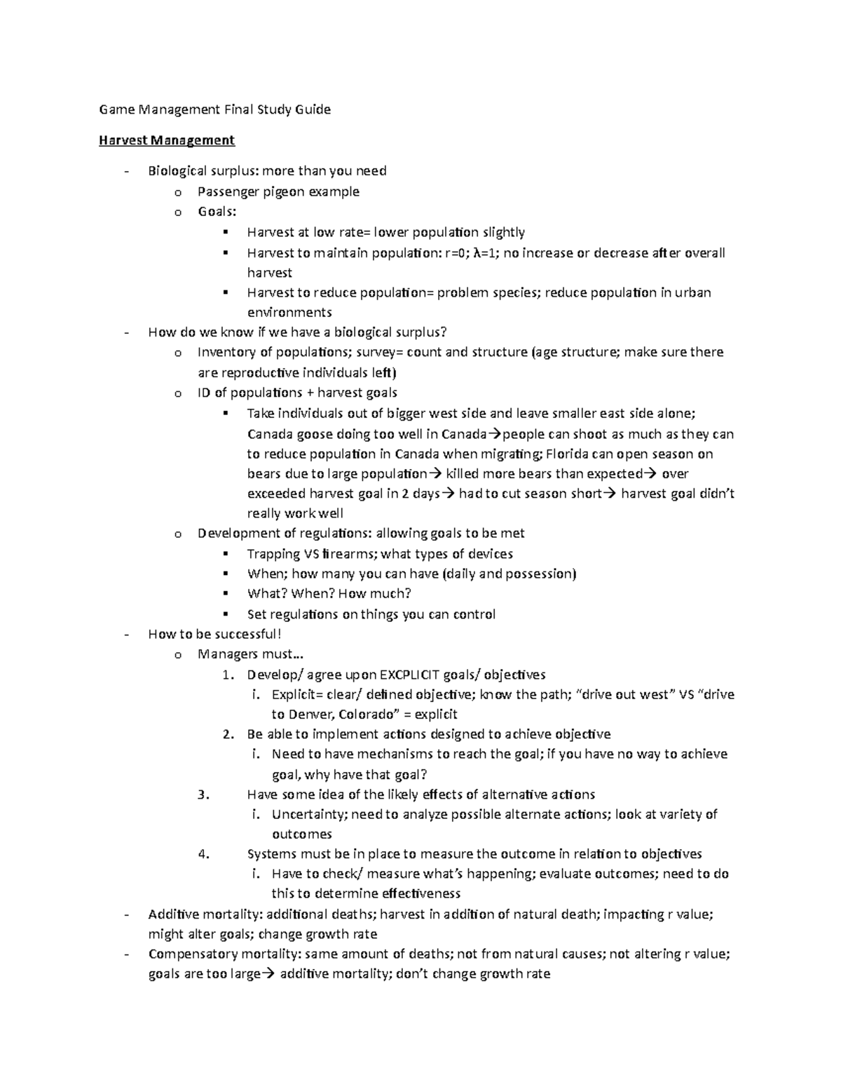 Game Management Final Study Guide - Game Management Final Study Guide ...