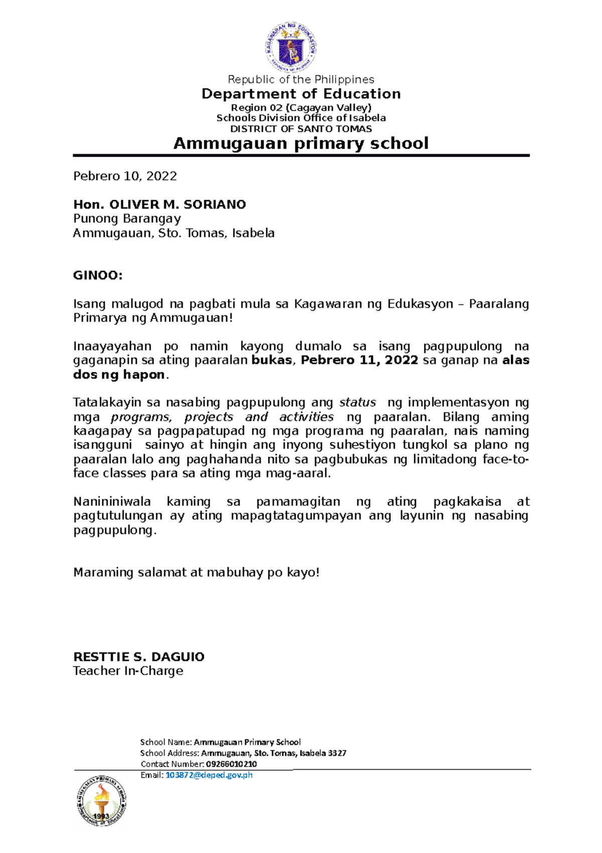 Invitation Letter for invited guest - Republic of the Philippines ...