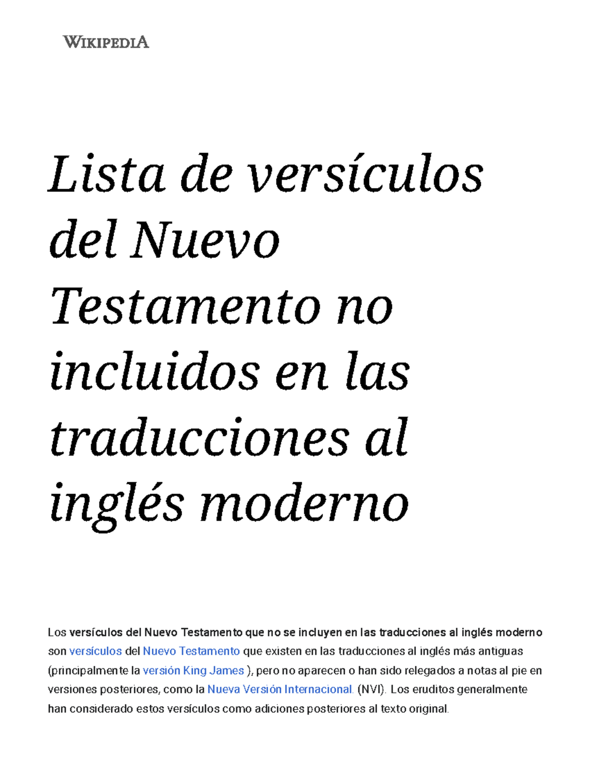Lista de versículos del Nuevo Testamento no incluidos en las