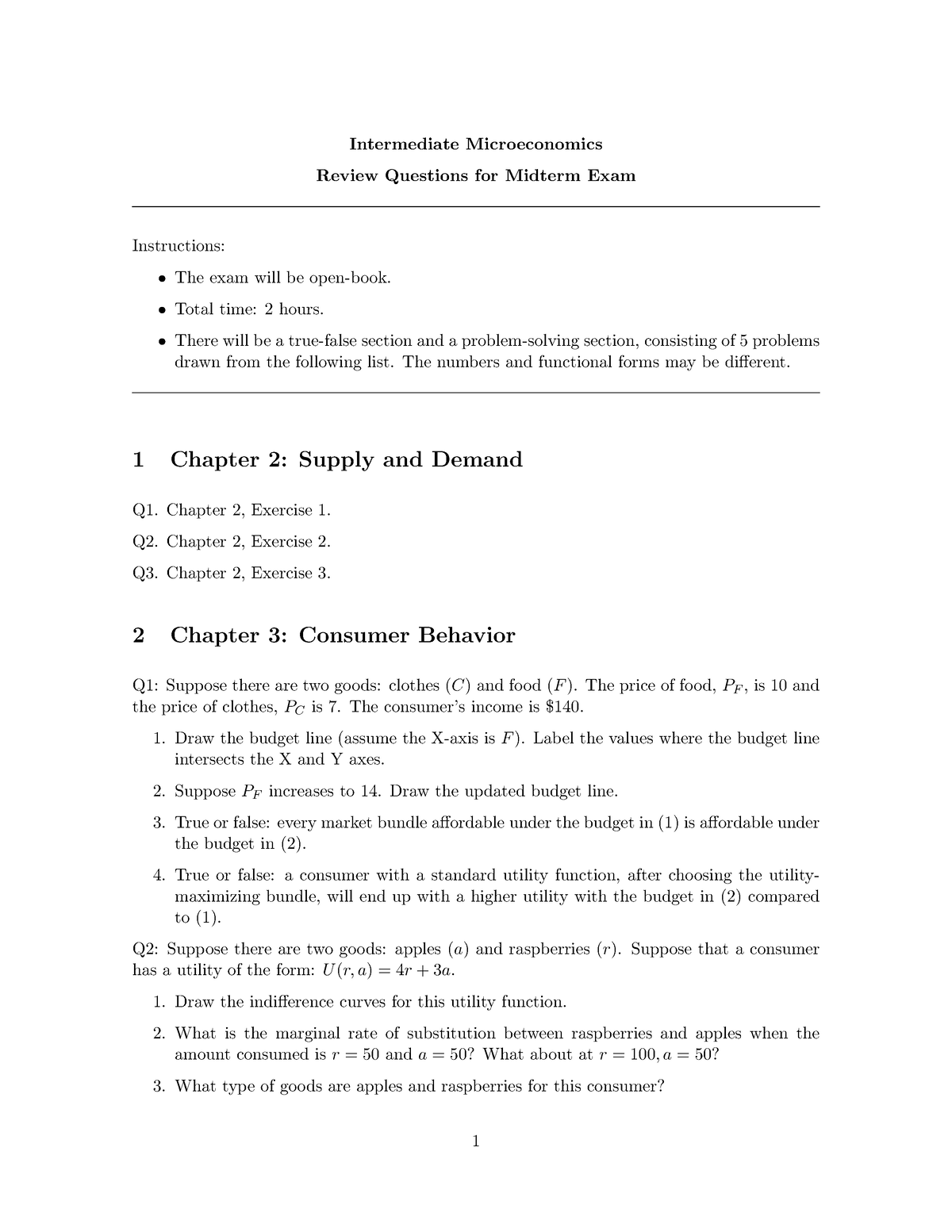 Midterm Review - Economics - Intermediate Microeconomics Review ...