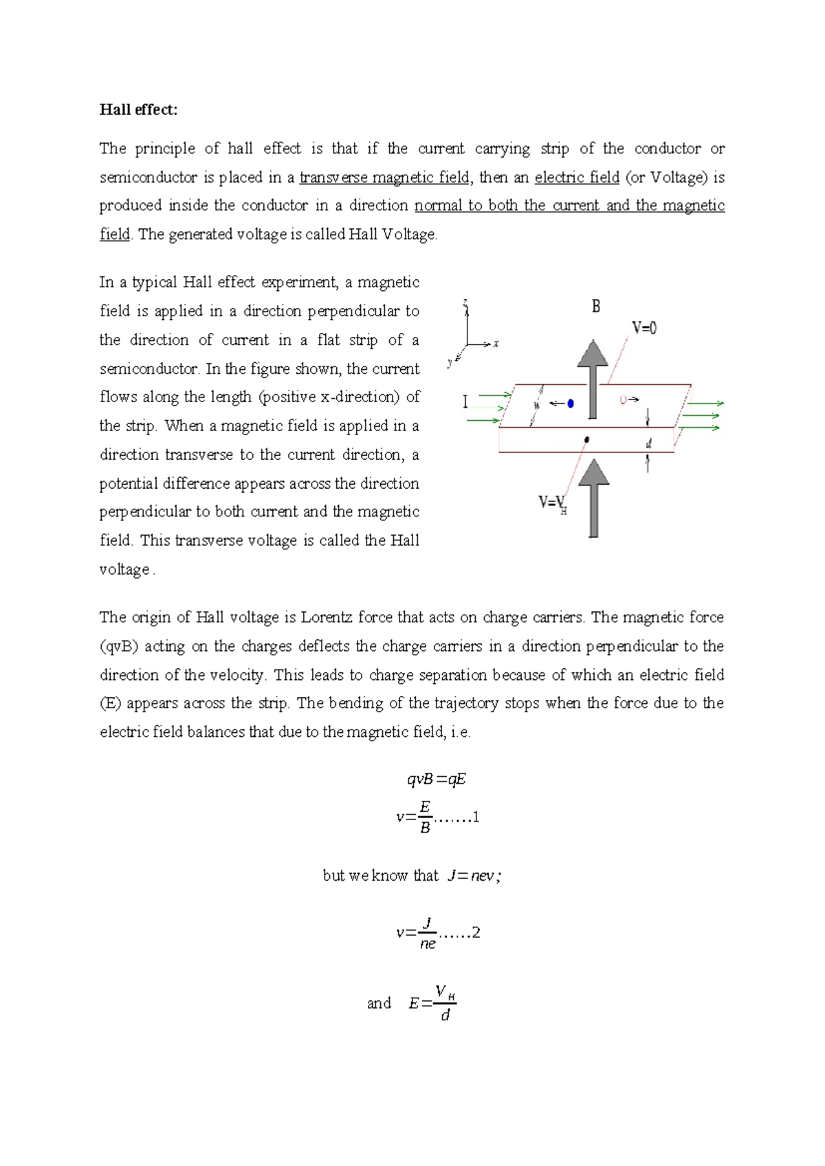 Hall effect - The generated voltage is called Hall Voltage. In a ...