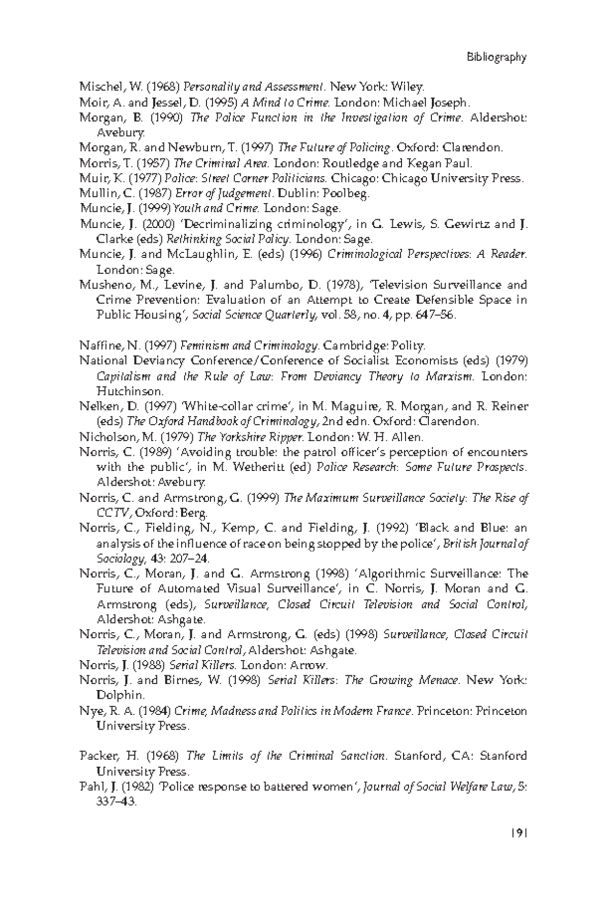 Introducing-criminology-68 - 191 Bibliography Mischel, W. (1968 ...