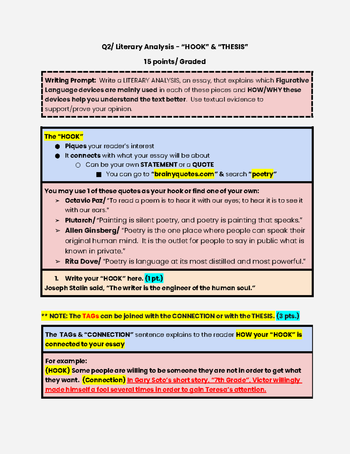 Writing YOUR HOOK & Thesis - Q2/ Literary Analysis - “HOOK” & “THESIS ...