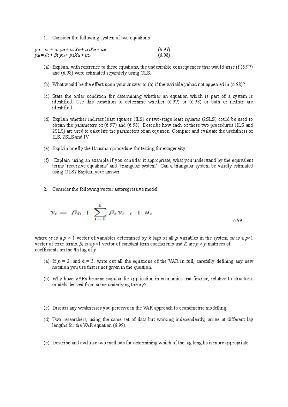 Exam 7 November 2018, questions and answers - Consider the following ...