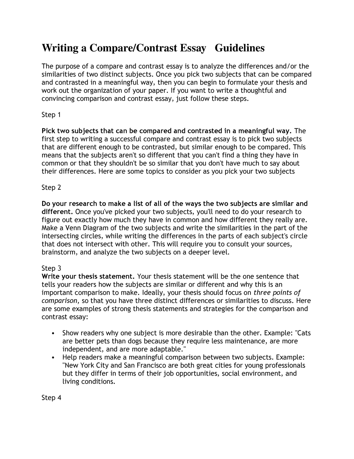 thesis statement examples compare contrast essays