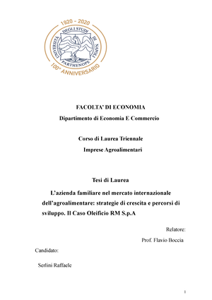 TESI Agroalimentare raffy FACOLTA DI ECONOMIA Dipartimento di