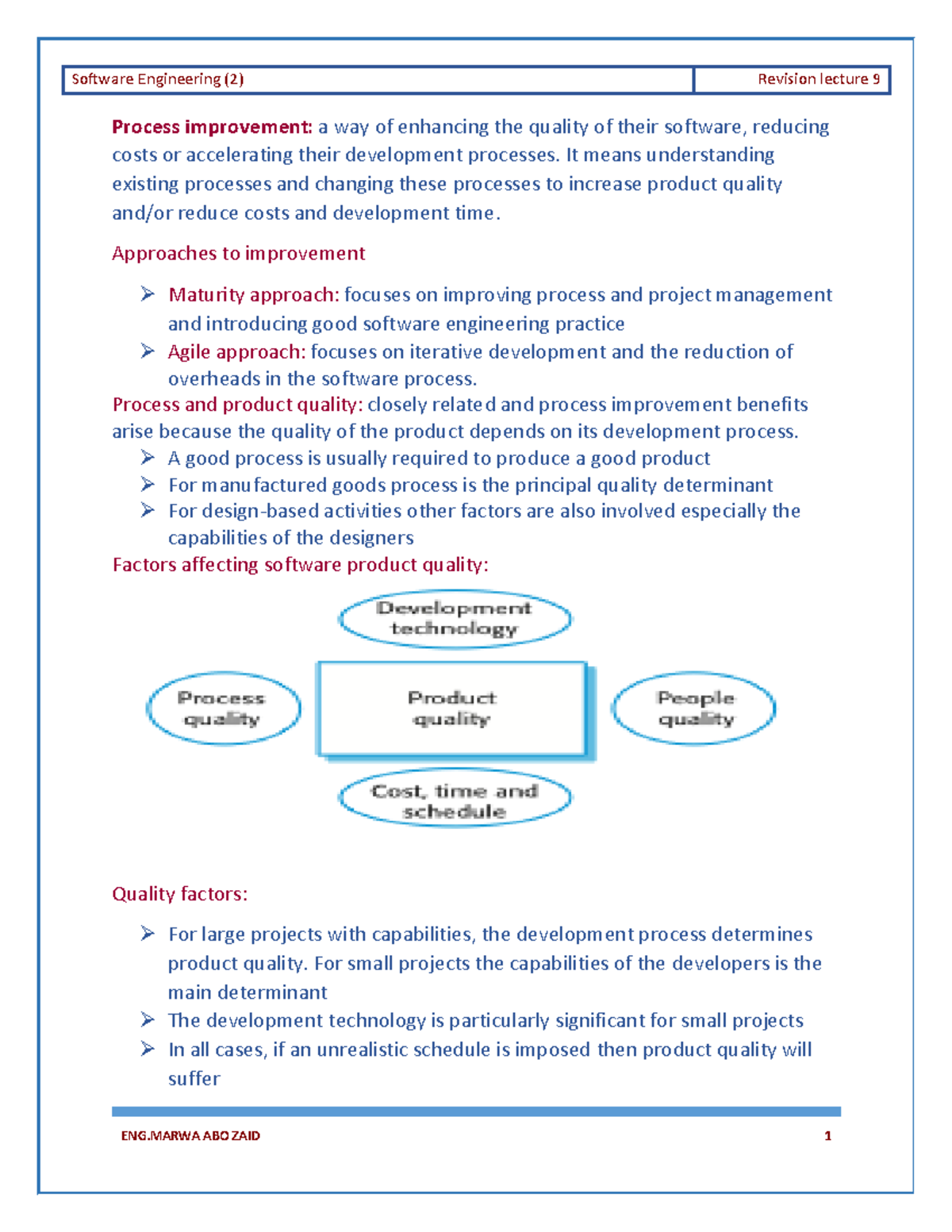 Revision lecture 9 - Process improvement: a way of enhancing the ...