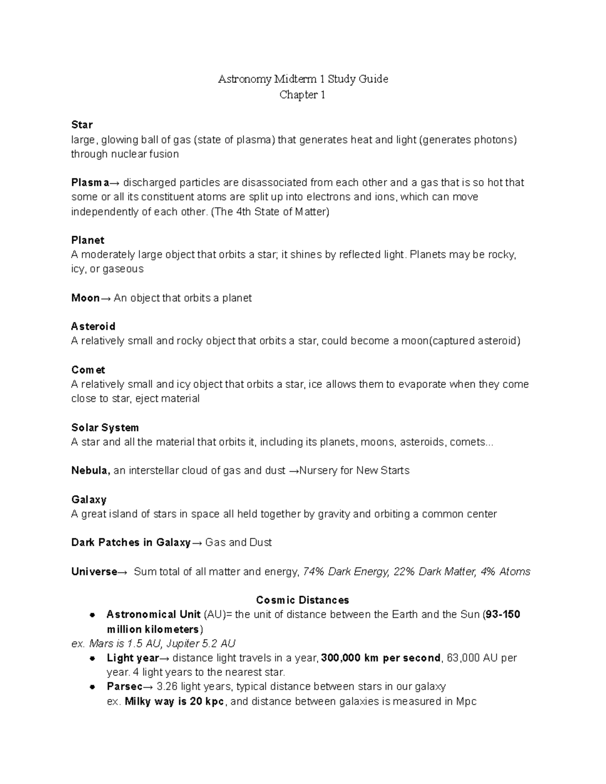 Astronomy Study Guide - Summary The Universe - Astronomy Midterm 1 ...