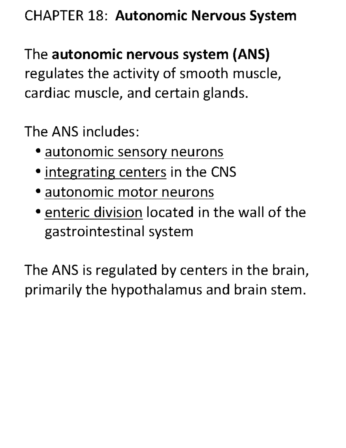 Chapter 18 Autonomic Nervous System - CHAPTER 18: Autonomic Nervous ...