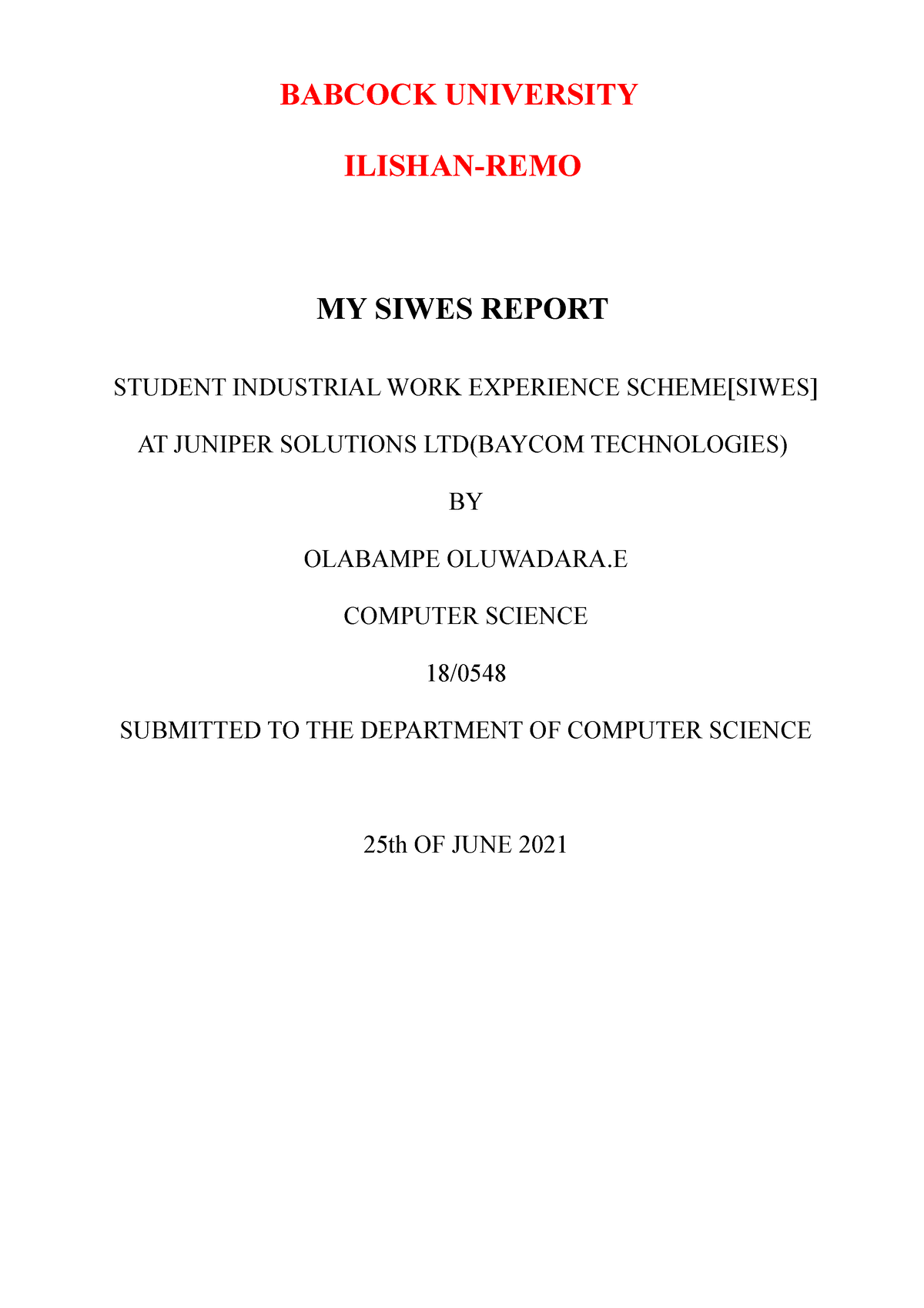 siwes report on business education