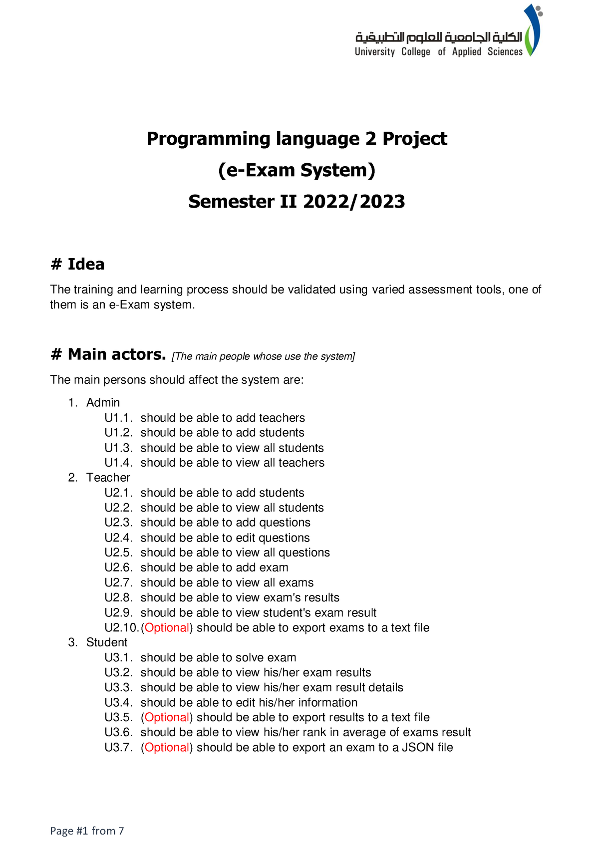 Programming Language 2 Project - Programming Language 2 Project (e-Exam ...