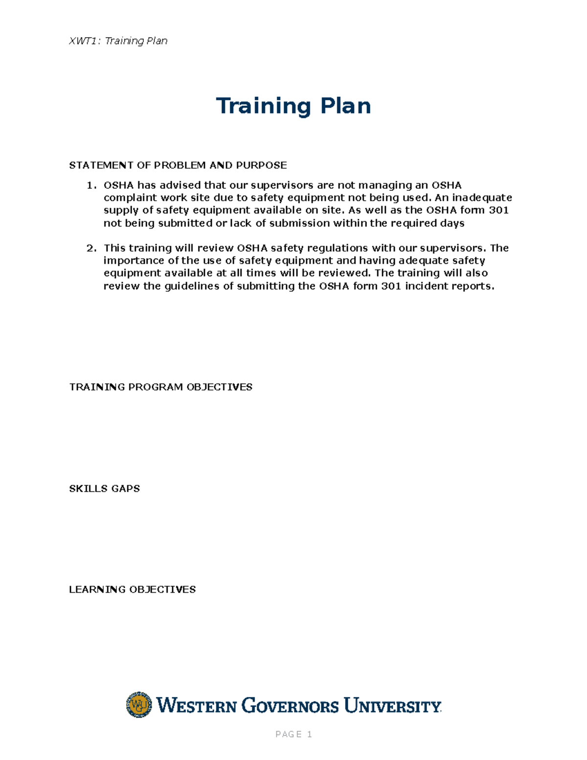 Task c235 trying development - XWT1: Training Plan Training Plan ...
