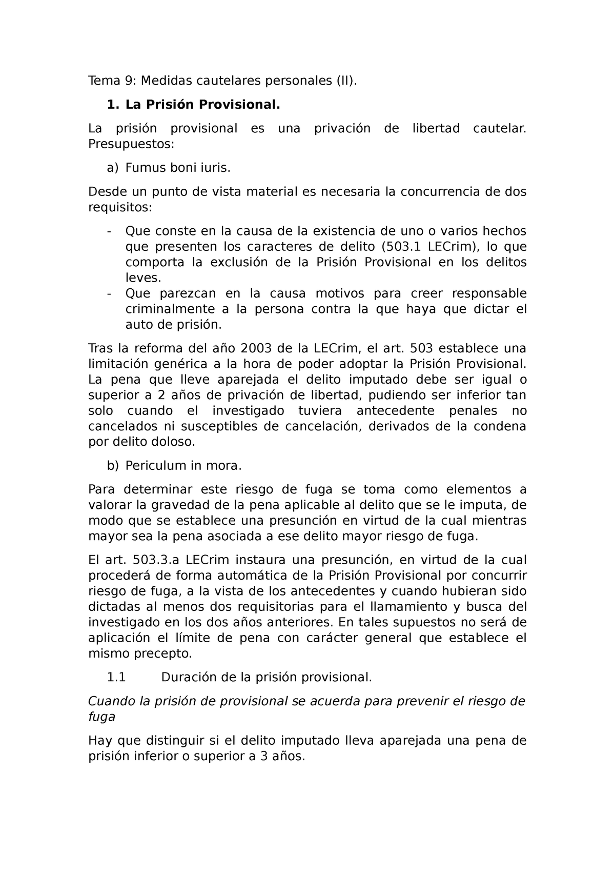 Tema 9 Apuntes Tema 9 Medidas Cautelares Personales Ii La Prisión Provisional La 2961