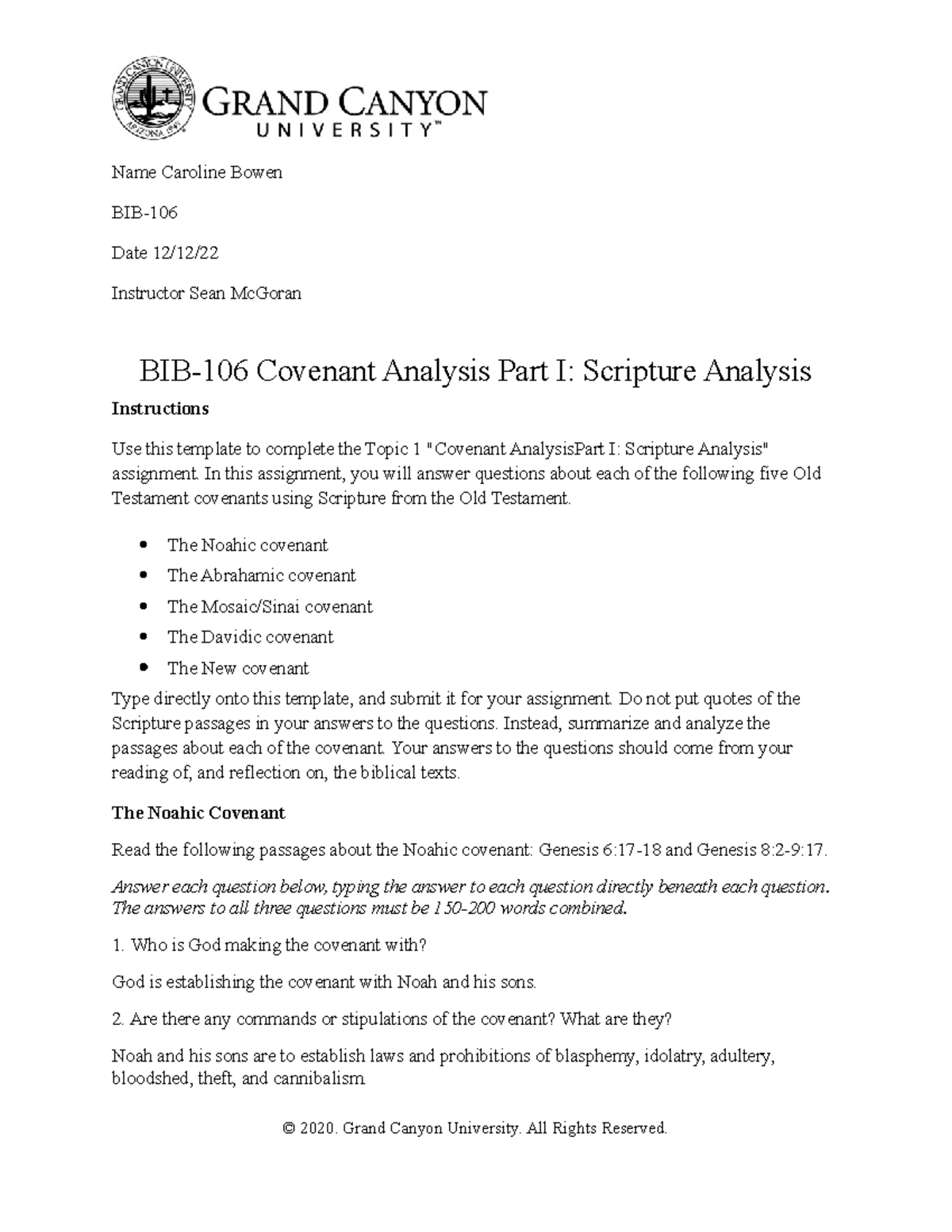 BIB 106 RS T1Covenant Analysis Part IScripture Analysis Name Caroline