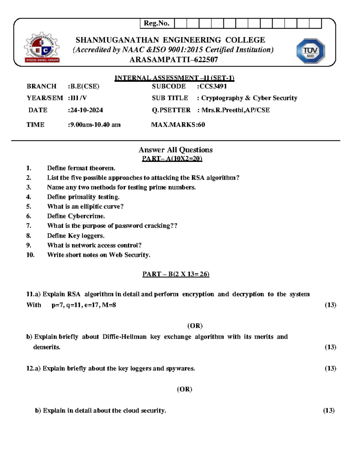 CCS3491-IAT 2 SET 1 - Internal question - Reg. SHANMUGANATHAN ...
