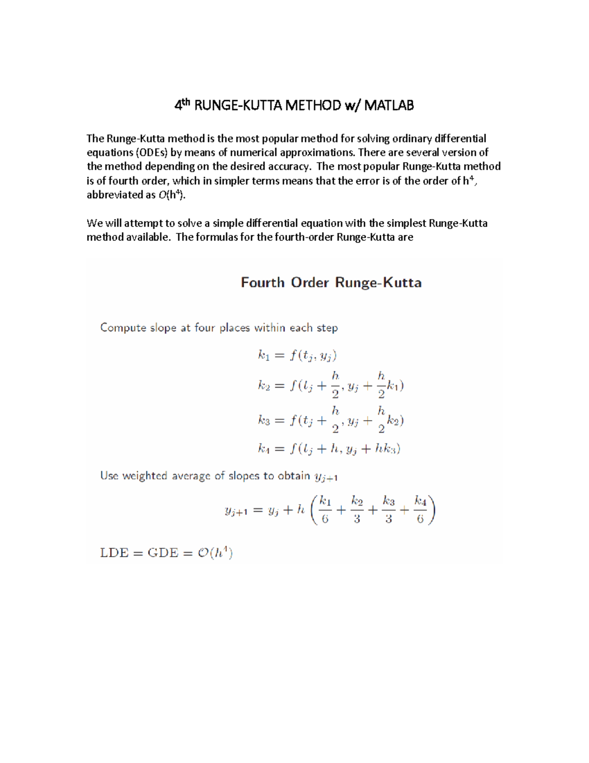 Runge-kutta-4-order With Solution - 4 Th RUNGE-KUTTA METHOD W/ MATLAB ...