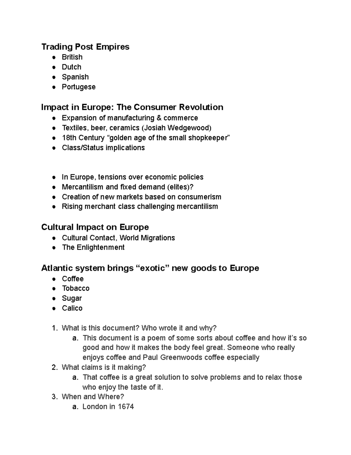 History Lecture Notes Trading Post Empires British Dutch Spanish Portugese Impact in Studocu
