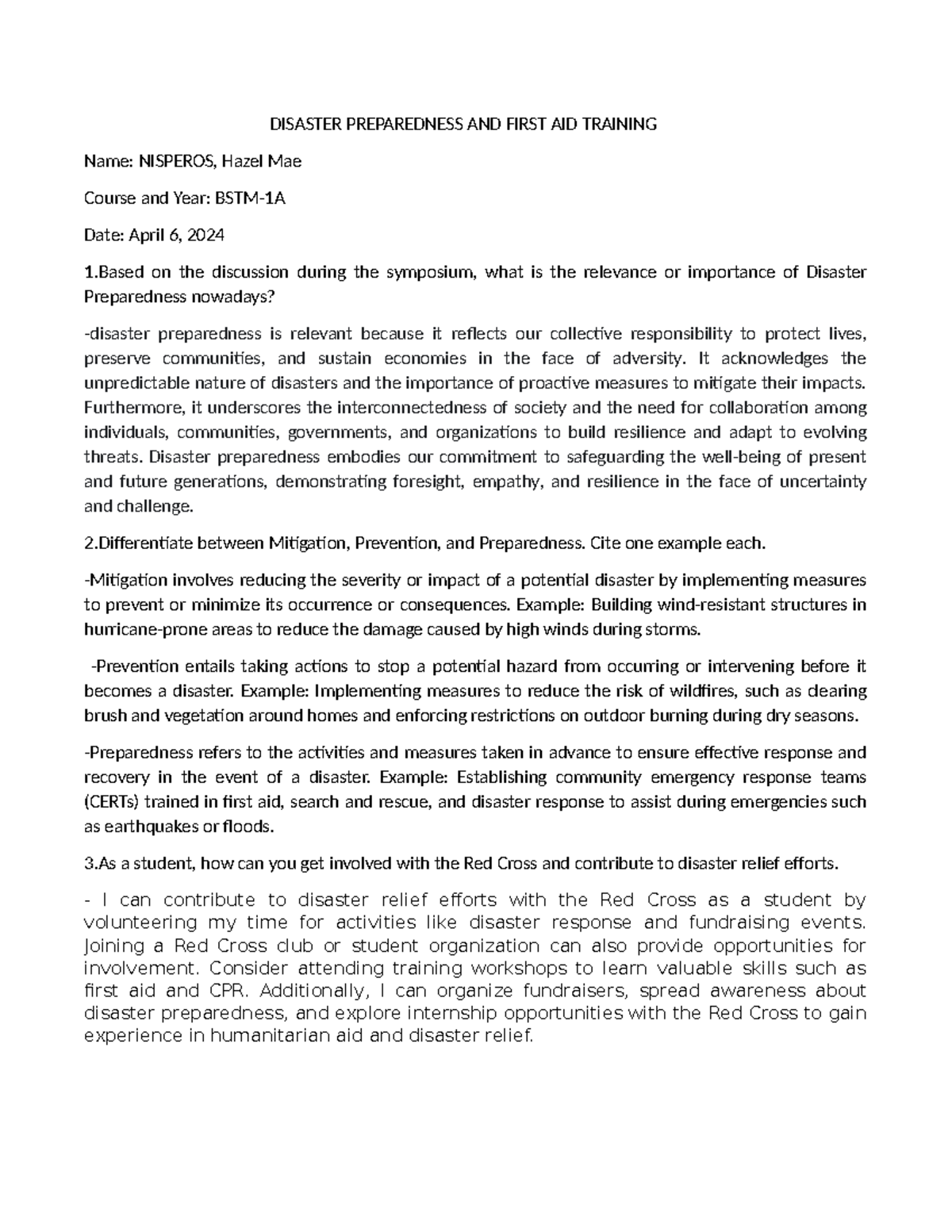 Disaster Preparedness And First Aid Training Disaster Preparedness