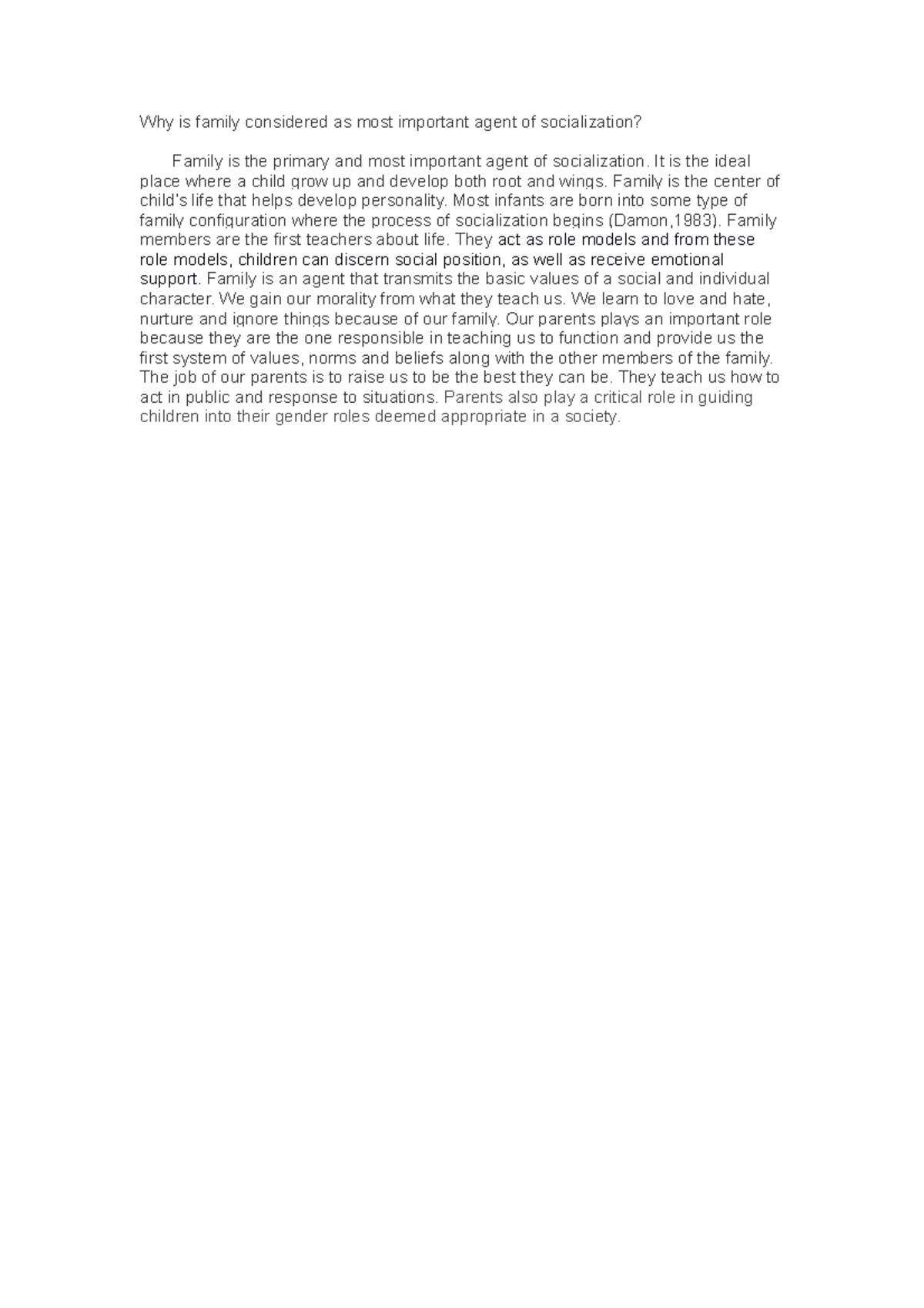 Humanities - Why is family considered as most important agent of ...