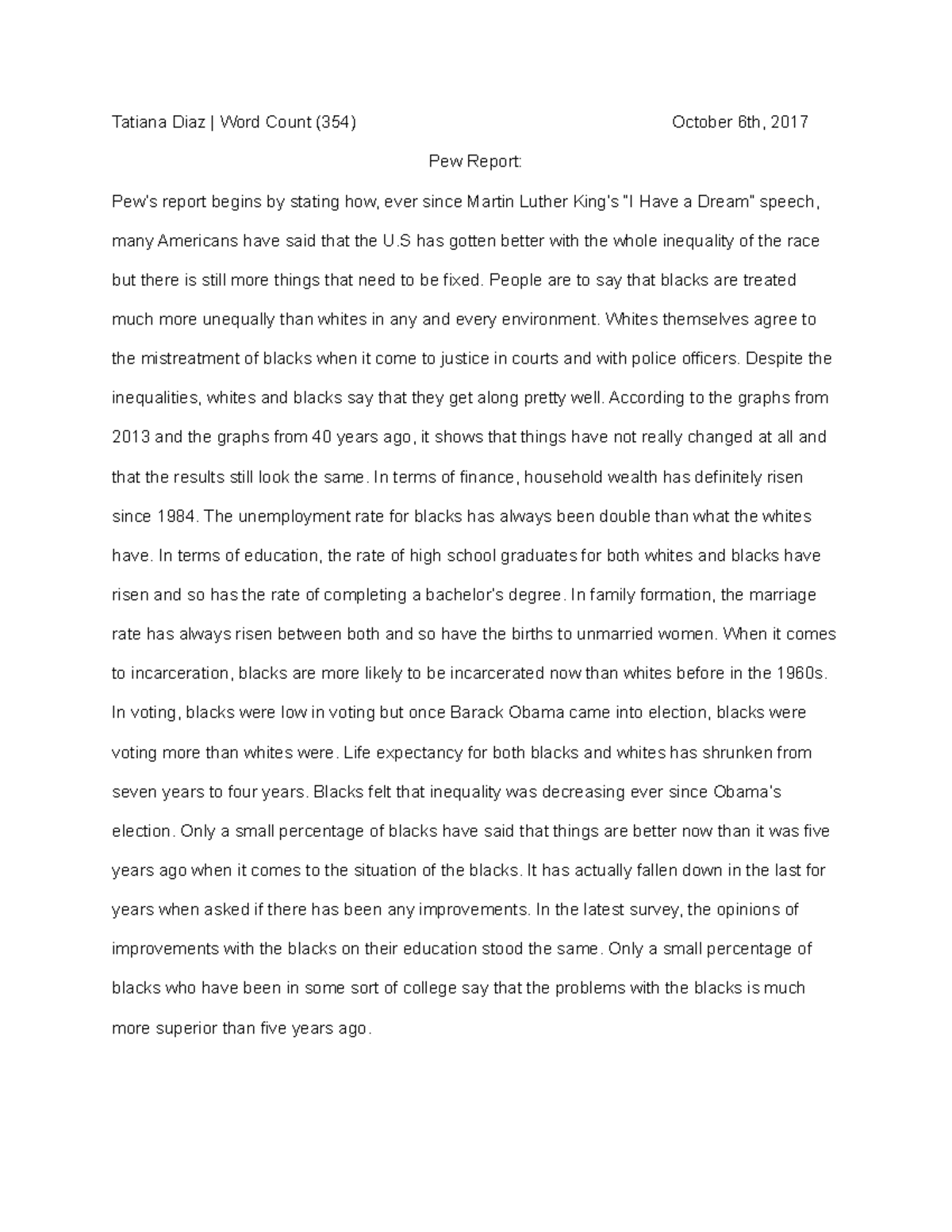 Pew's Report - Grade: A - Tatiana Diaz | Word Count (354) October 6th ...