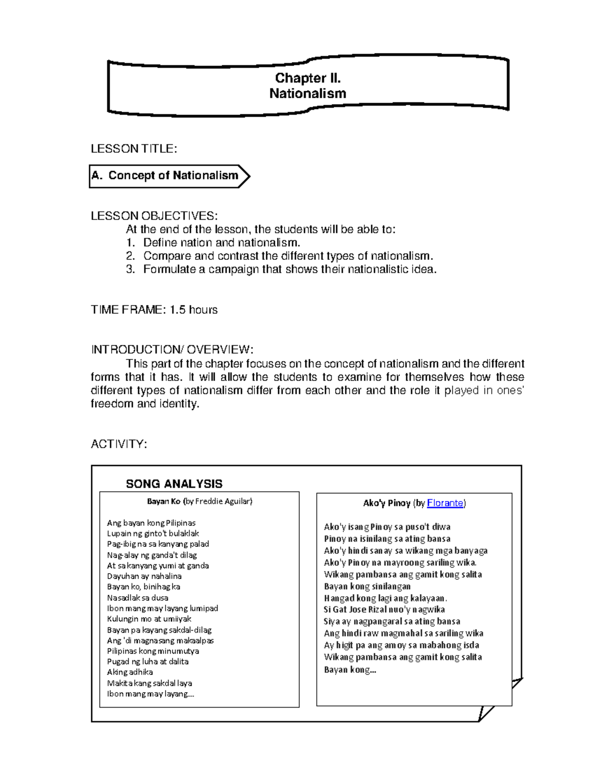 Chapter-2 - ABOUT JOSE RIZAL - Chapter II. Nationalism LESSON TITLE: A ...