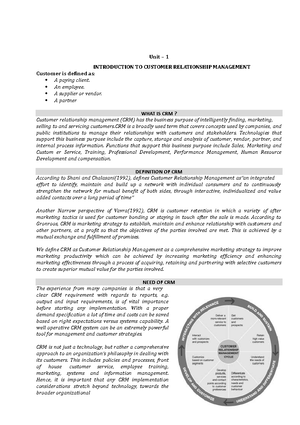 UNIT I- Introduction TO CRM